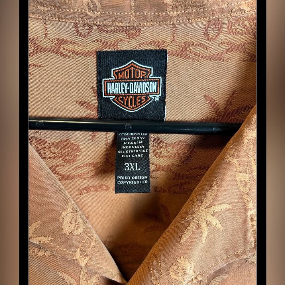 Harley Davidson Orange Hawaiian Button Up Motorcycle Shirt Size 3X - Picture 4 of 4